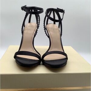 Imagine Vince Camuto Daphee Black Satin Rhinestone‎ Cage Heel Sandals 8.5M 39